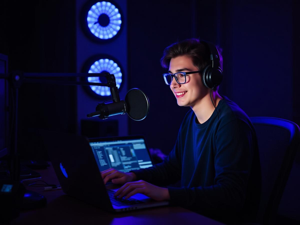 Creador transmitiendo su radio web desde un home studio